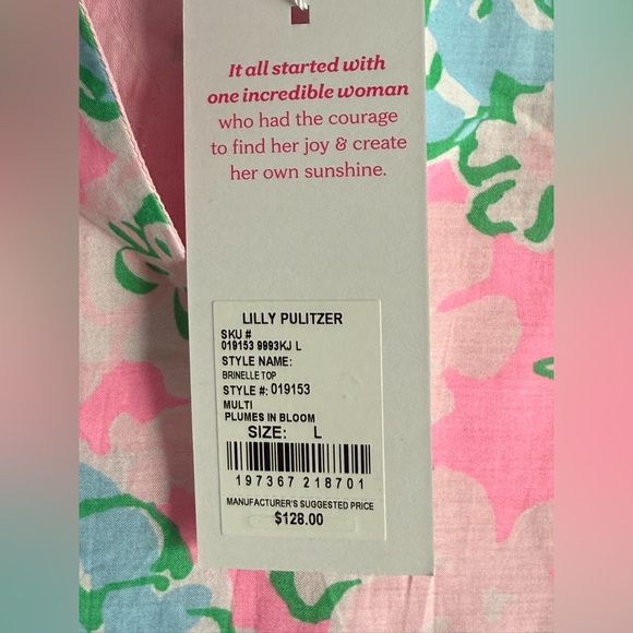 Lilly Pulitzer Brinelle Plumes In Bloom Notch Neck Elbow Puff Sleeve Blouse NWT - Picture 3 of 3